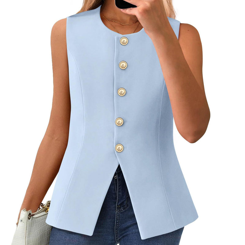 ⏳Time-limited Special⏰Women's Buttoned Round Collar Sleeveless Suit Vest