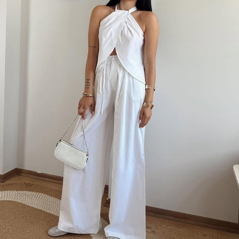 Casual Halter Top & Wide Leg Pants 2-Piece Set for Women