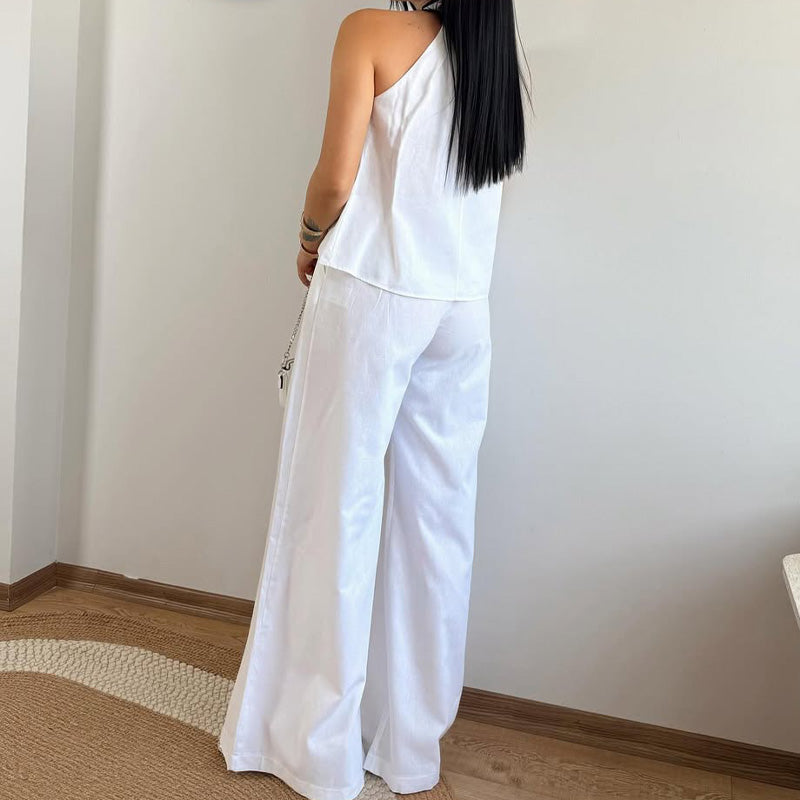 Casual Halter Top & Wide Leg Pants 2-Piece Set for Women