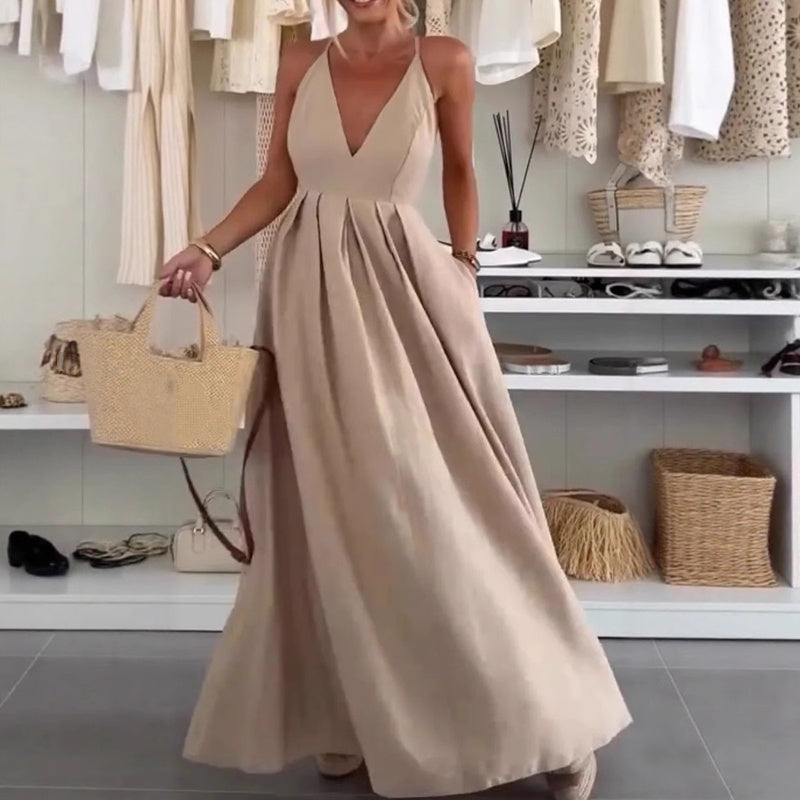 Women's V-Neck Open-Back Maxi Dress
