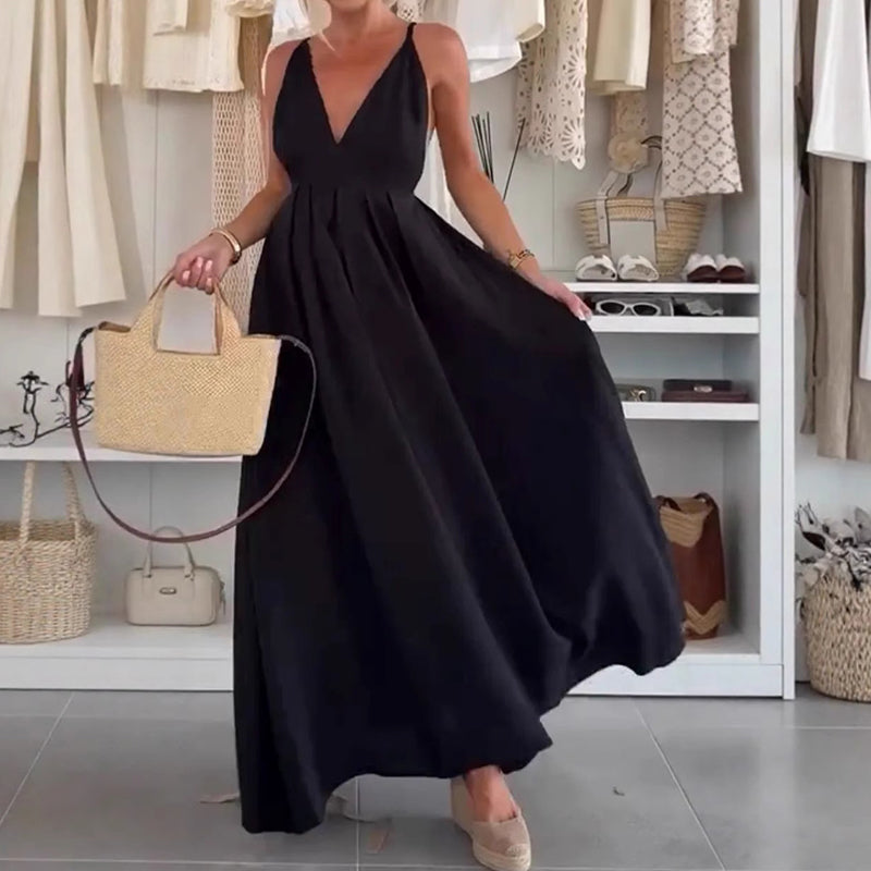 Women's V-Neck Open-Back Maxi Dress