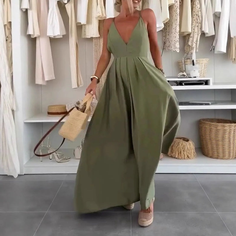 Women's V-Neck Open-Back Maxi Dress