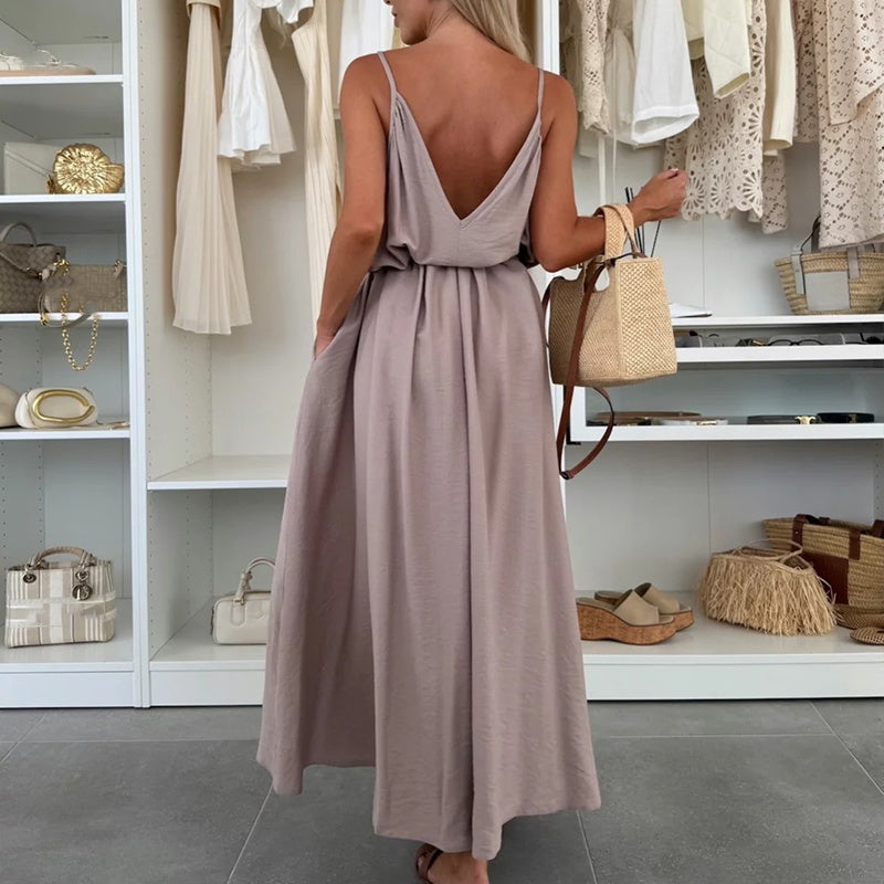 Women’s Spaghetti Strap Maxi Dress with Waist Tie