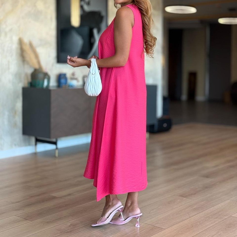 Solid Color V-Neck Sleeveless Slit Dress