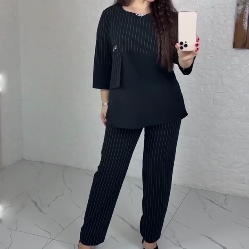 Casual Striped Top & Pants 2-Piece Set