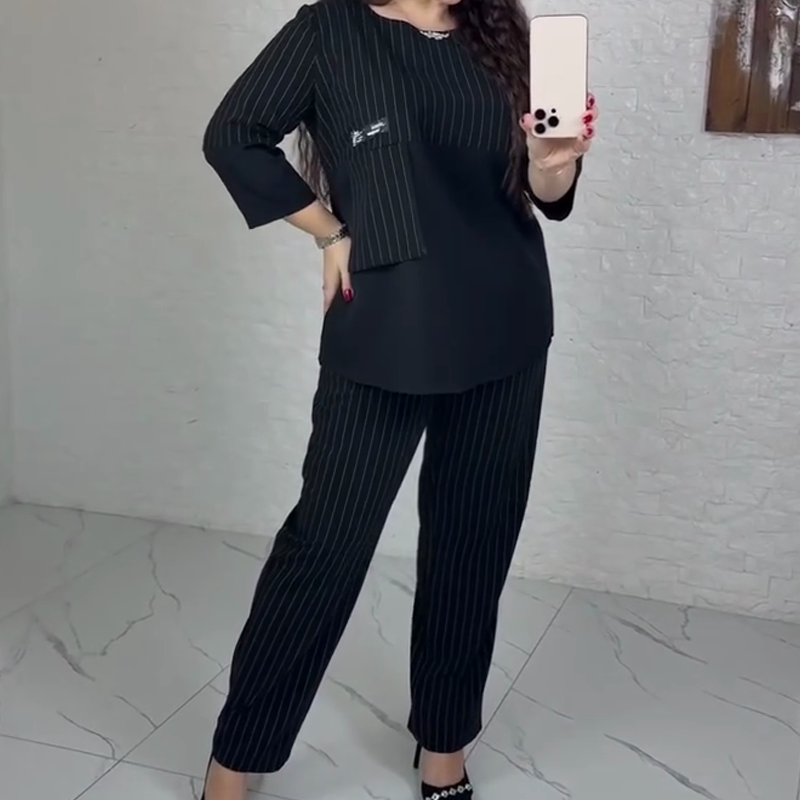 Casual Striped Top & Pants 2-Piece Set