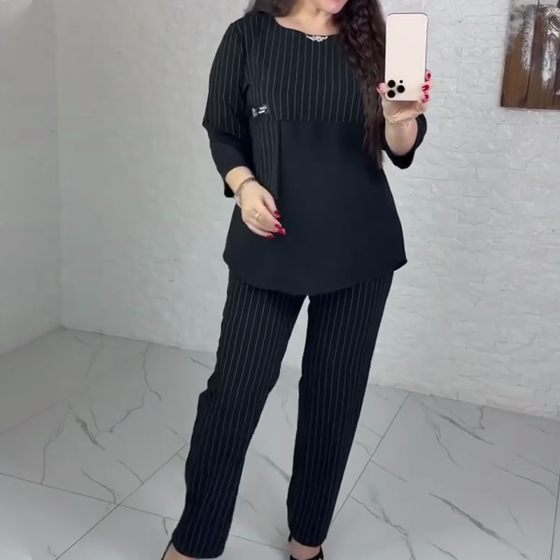 Casual Striped Top & Pants 2-Piece Set