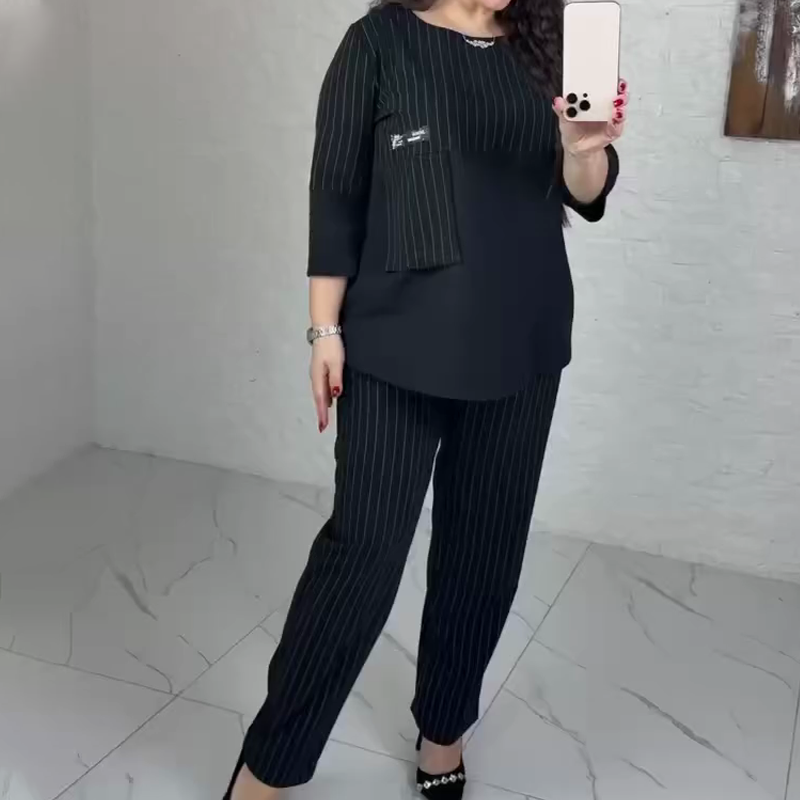 Casual Striped Top & Pants 2-Piece Set