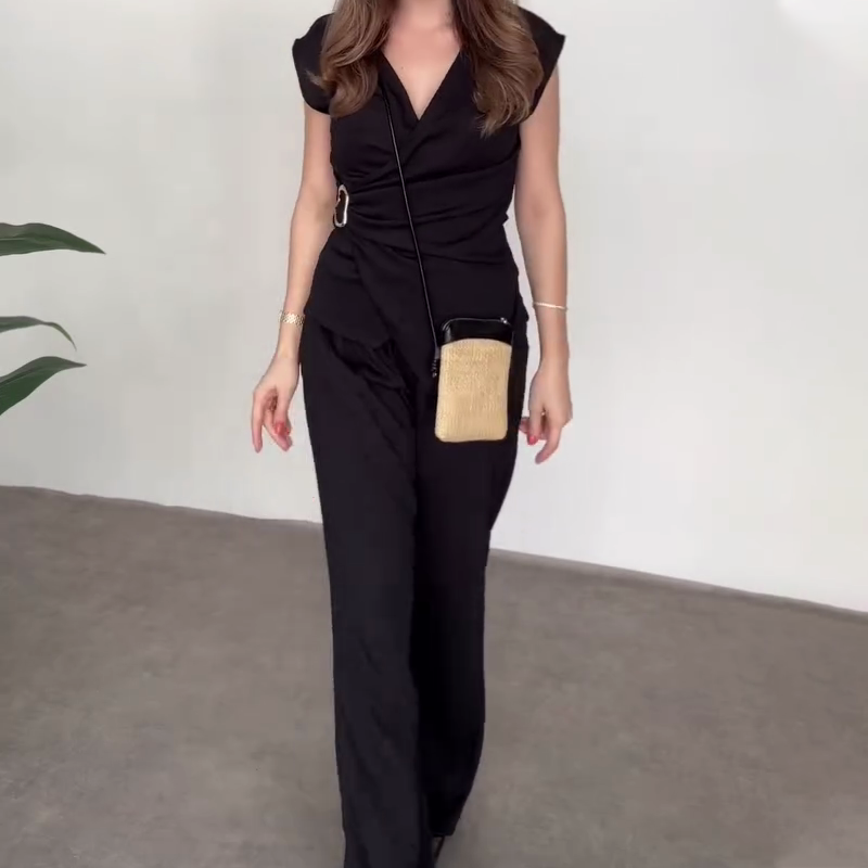 Women's V-Neck Top & Pants 2-Piece Set
