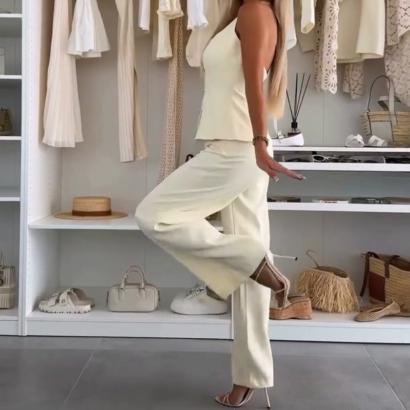 Women's Elegant Sleeveless Tops & Wide-Leg Pants 2-Piece Set