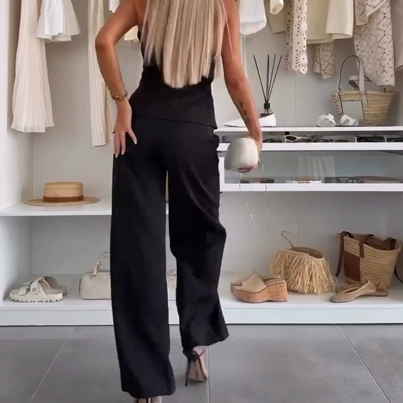 Women's Elegant Sleeveless Tops & Wide-Leg Pants 2-Piece Set