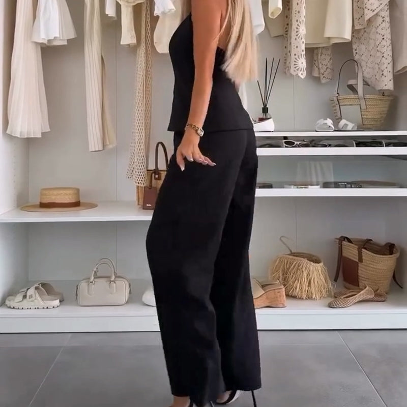 Women's Elegant Sleeveless Tops & Wide-Leg Pants 2-Piece Set