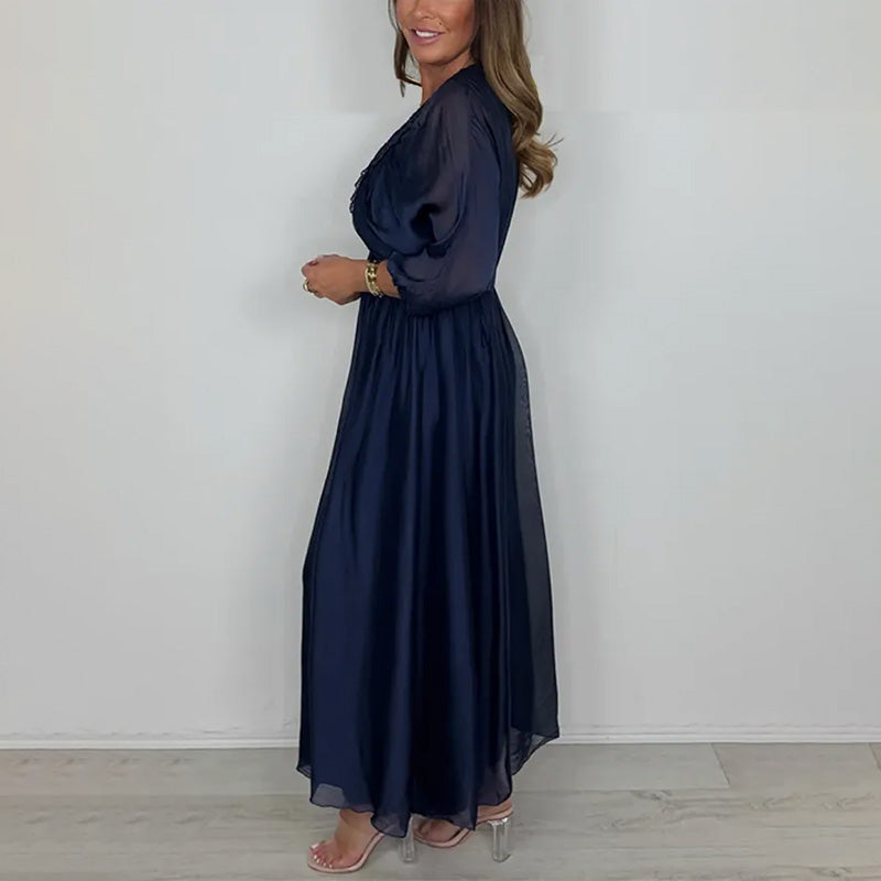 Women's V-Neck Pleated Dress