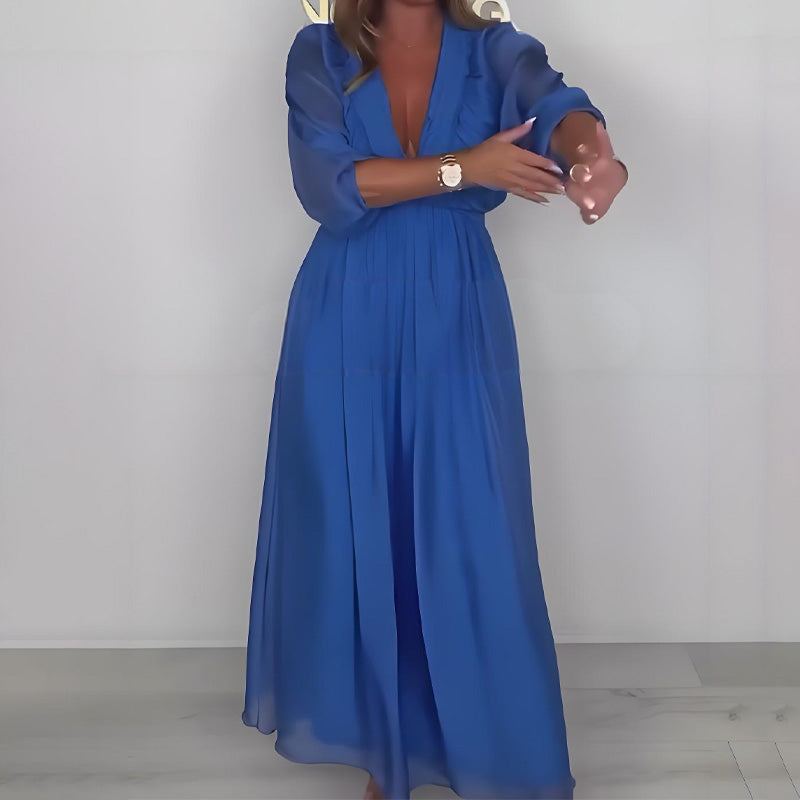 Women's V-Neck Pleated Dress