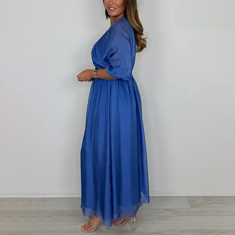Women's V-Neck Pleated Dress