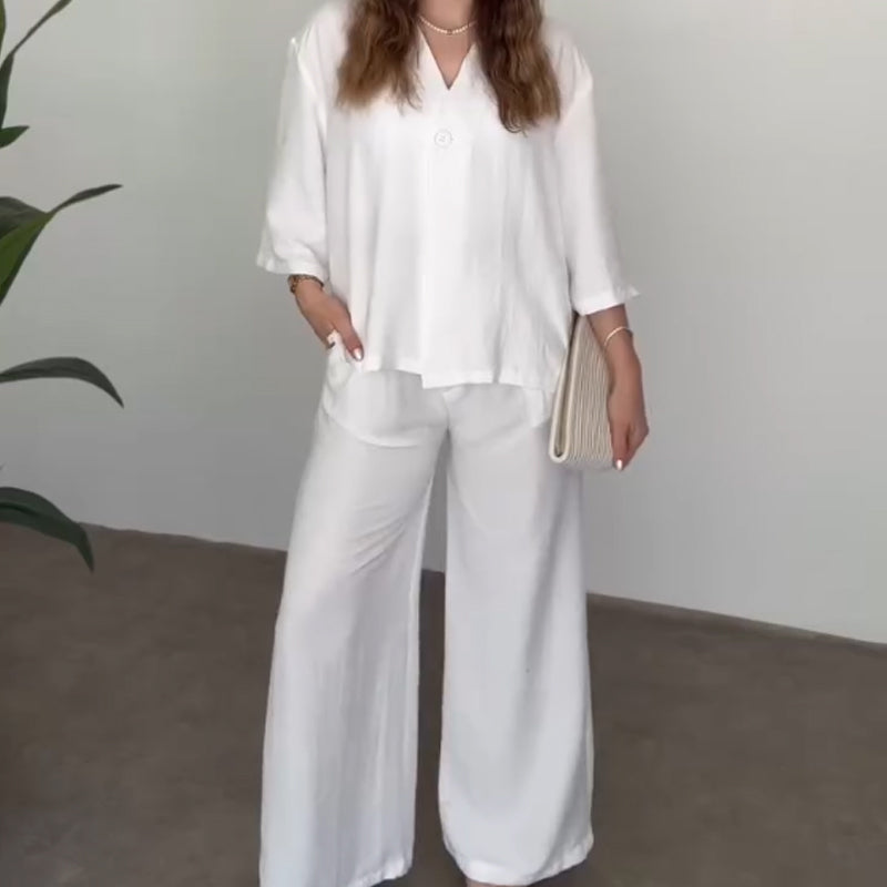 Women's V-Neck Top & Pants 2-Piece Set