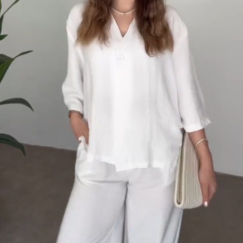 Women's V-Neck Top & Pants 2-Piece Set