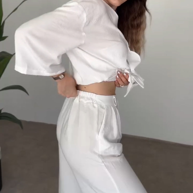 Women's V-Neck Top & Pants 2-Piece Set