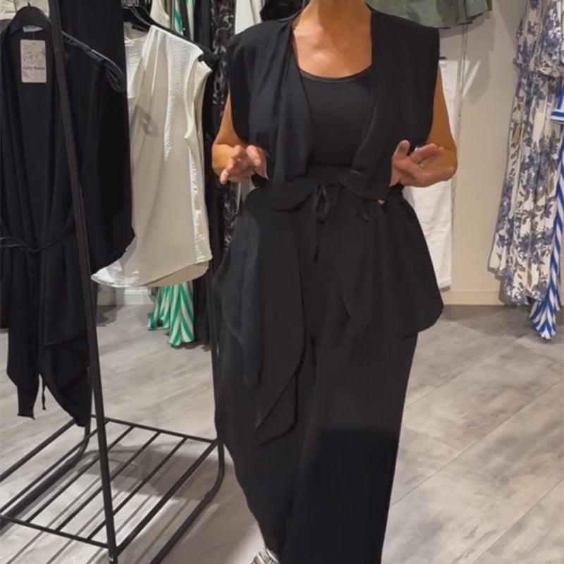 Black Sleeveless Set-Asymmetric Top & Wide-Leg Pants