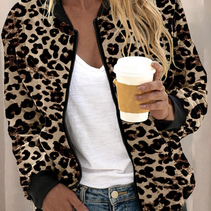 Women's Leopard Print Zip Up Jacket