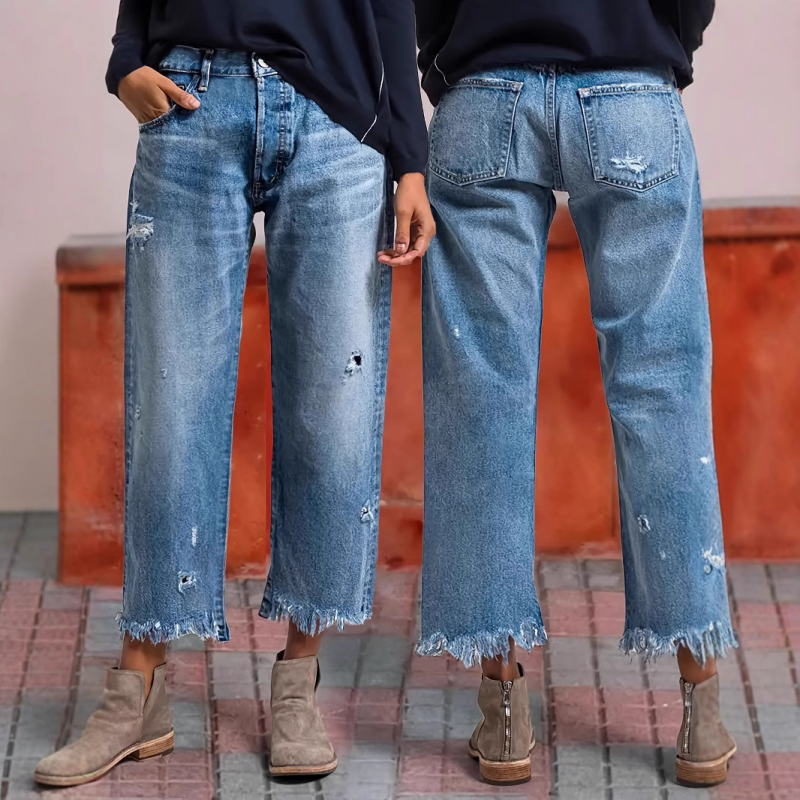 Straight-Leg Denim Crop Pants
