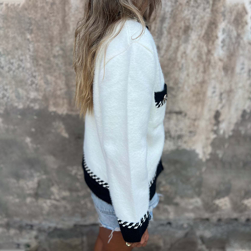 Color-Contrast Long-Sleeve Button Cardigan