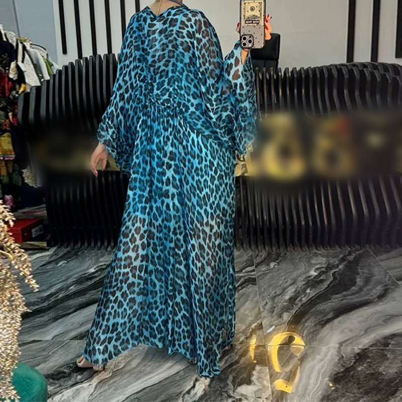 Leopard Print V-Neck Flowing Maxi Dress
