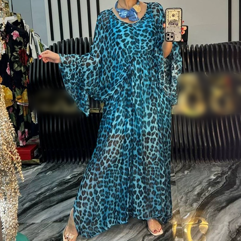 Leopard Print V-Neck Flowing Maxi Dress