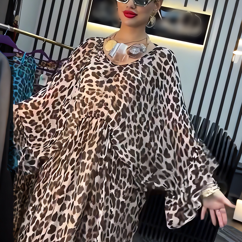 Leopard Print V-Neck Flowing Maxi Dress