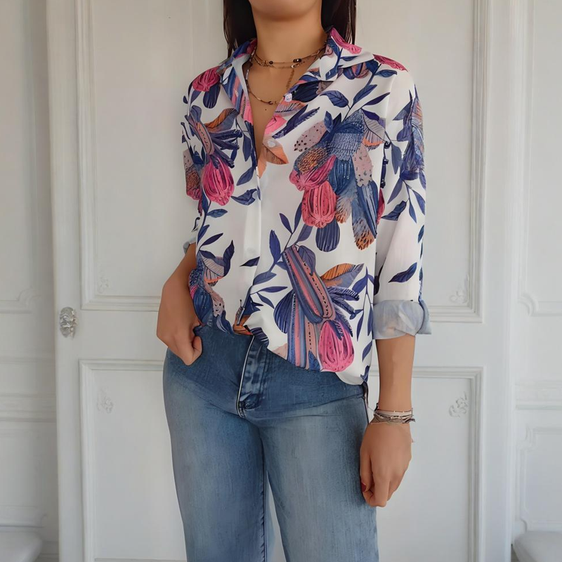 Elegant Plants Print Button-up Shirt