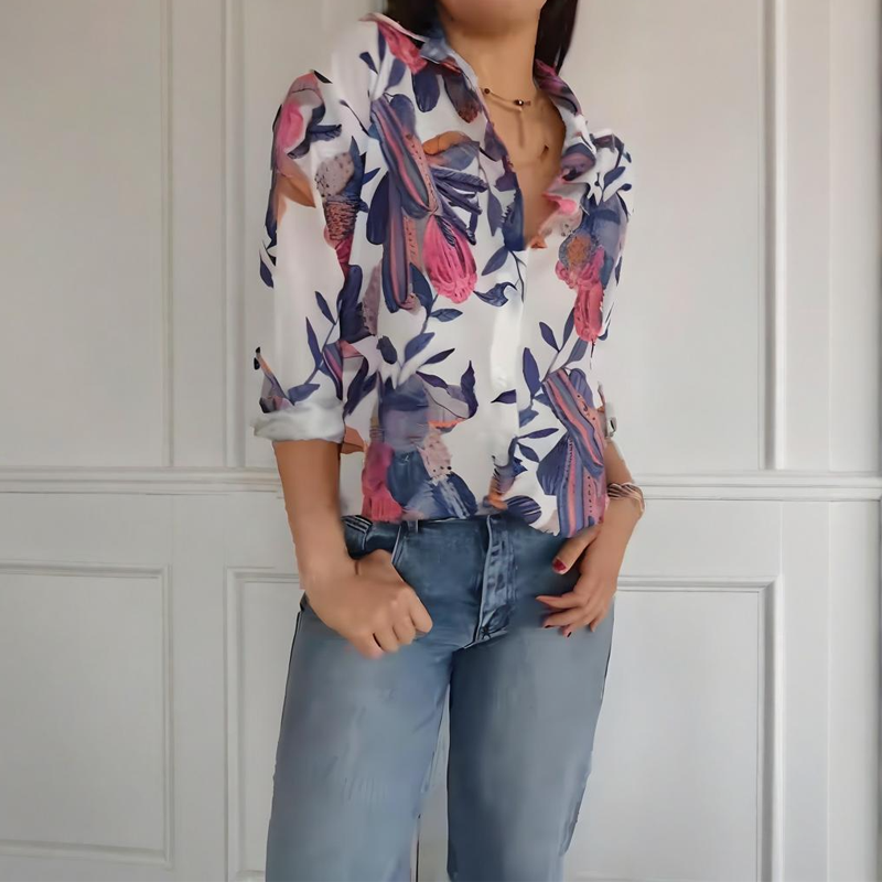 Elegant Plants Print Button-up Shirt