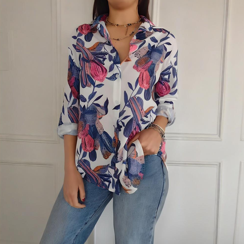 Elegant Plants Print Button-up Shirt
