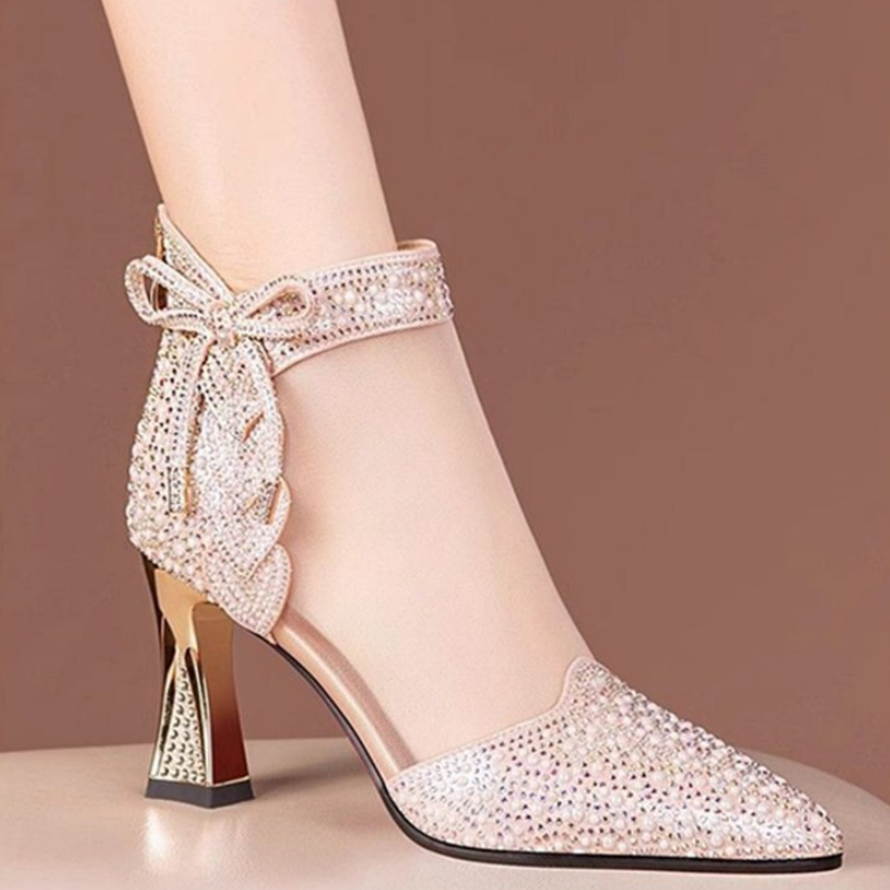 Stylish Block Heel Rhinestone Mesh Ankle Boots