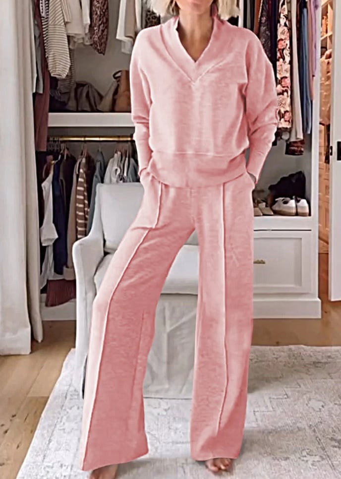 ⏰Limited Hot Sales - 49% OFF💥Women's Solid Color V-neck Top & Pants Two-piece Set