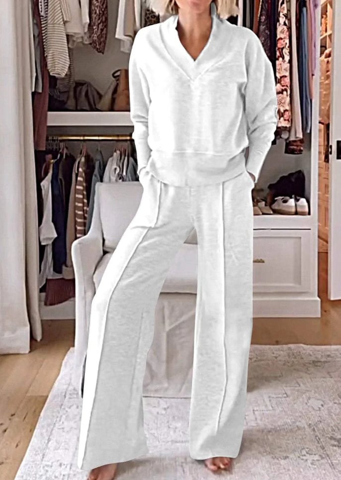 ⏰Limited Hot Sales - 49% OFF💥Women's Solid Color V-neck Top & Pants Two-piece Set