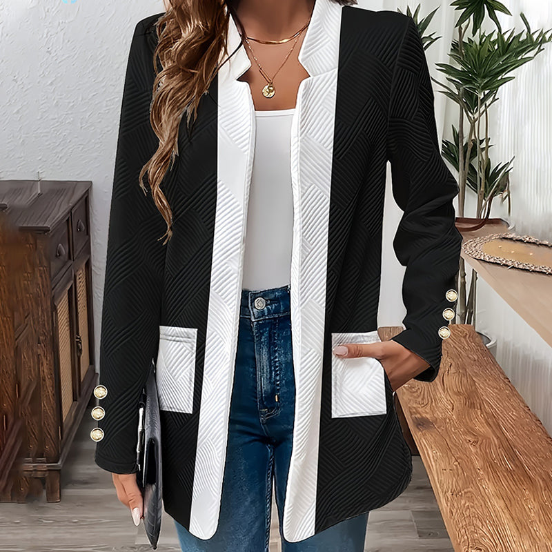 Women's Stylish Color Blocking Open Front Coat