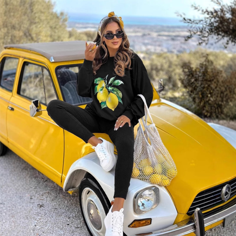 🍋Stylish Print Pullover Hoodie & Pants 2-Piece Set