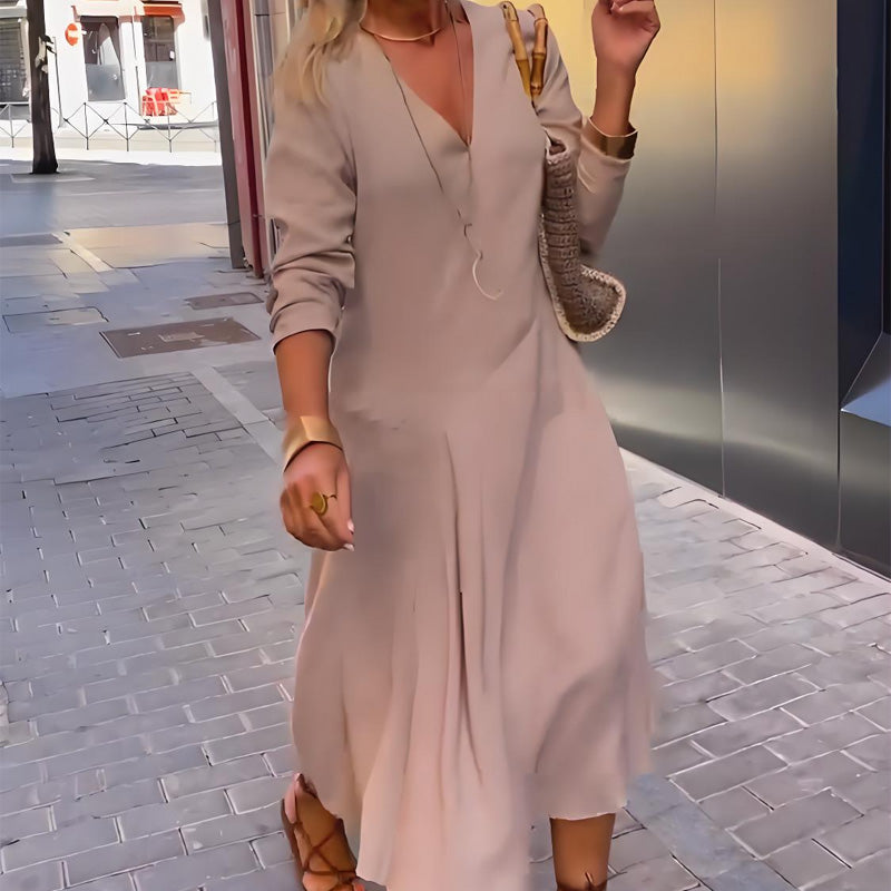 Women's V-Neck Solid Dress