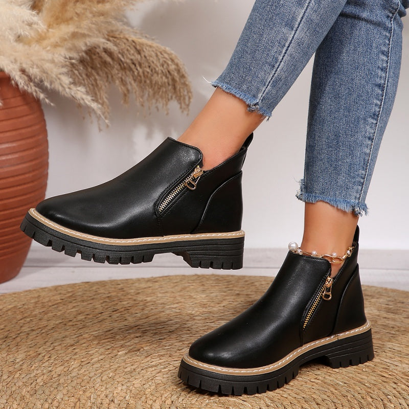 🔥Women's Fashionable Black PU Leather Ankle Boots
