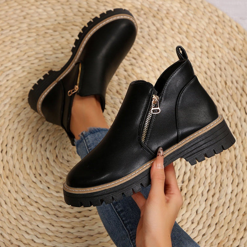 🔥Women's Fashionable Black PU Leather Ankle Boots