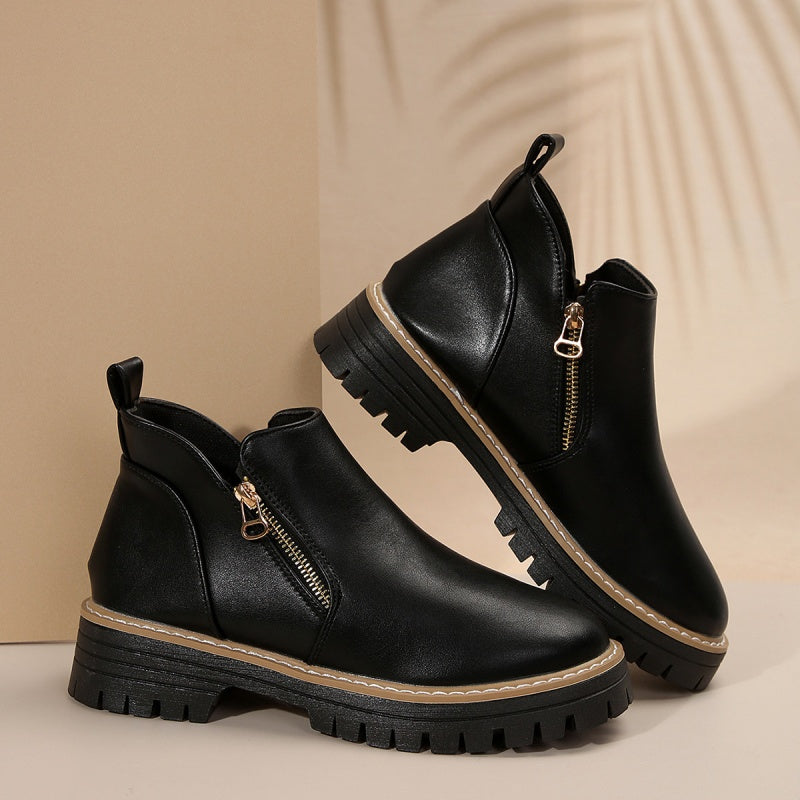 🔥Women's Fashionable Black PU Leather Ankle Boots