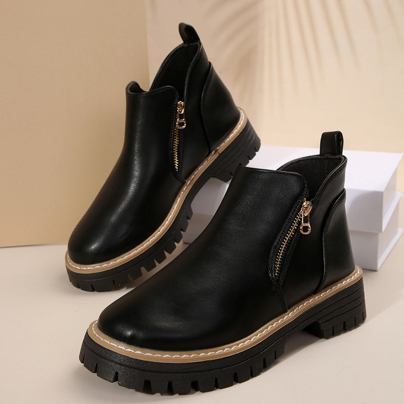 🔥Women's Fashionable Black PU Leather Ankle Boots