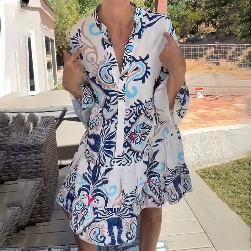 🌸🛍️Hot Promotion 50% OFF💃Elegant Printed Flowy Dress: Women’s Loose Silhouette, Stylish & Comfortable