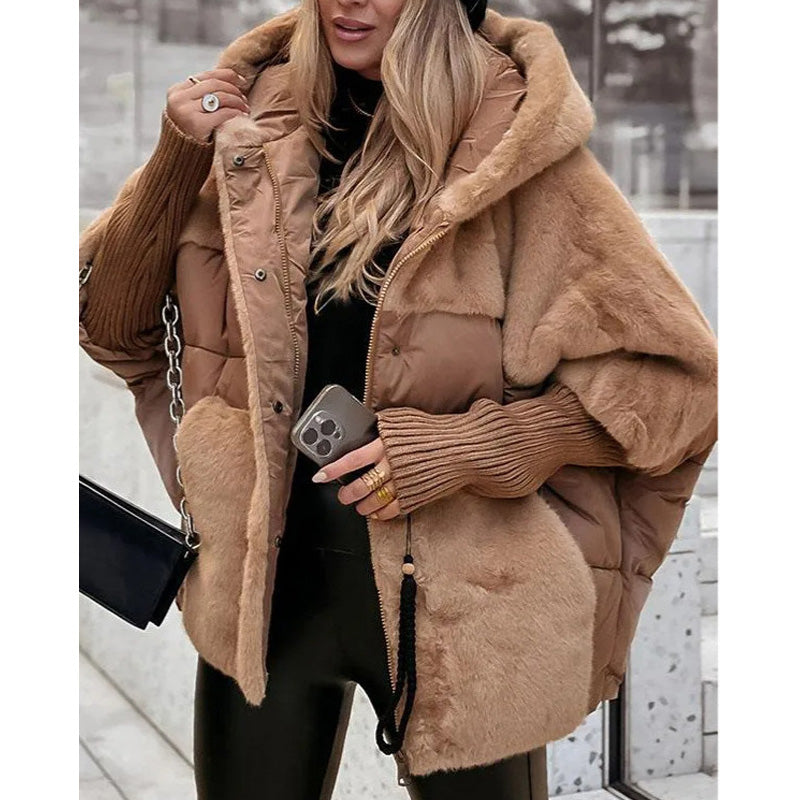 Women’s Oversized Hooded Patchwork Puffer Coat