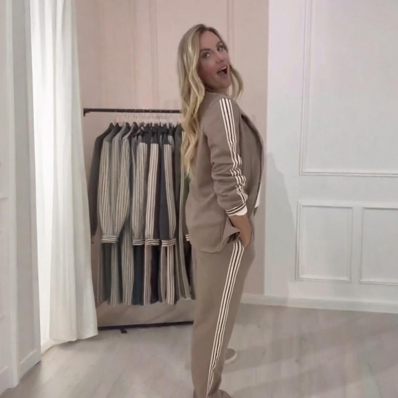 Fashion Side Striped Blazer & Pants 2-Pieces Set