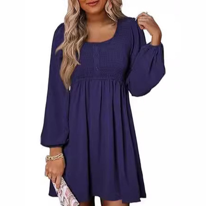 Women's Solid Color Lantern Sleeves Midi Dress