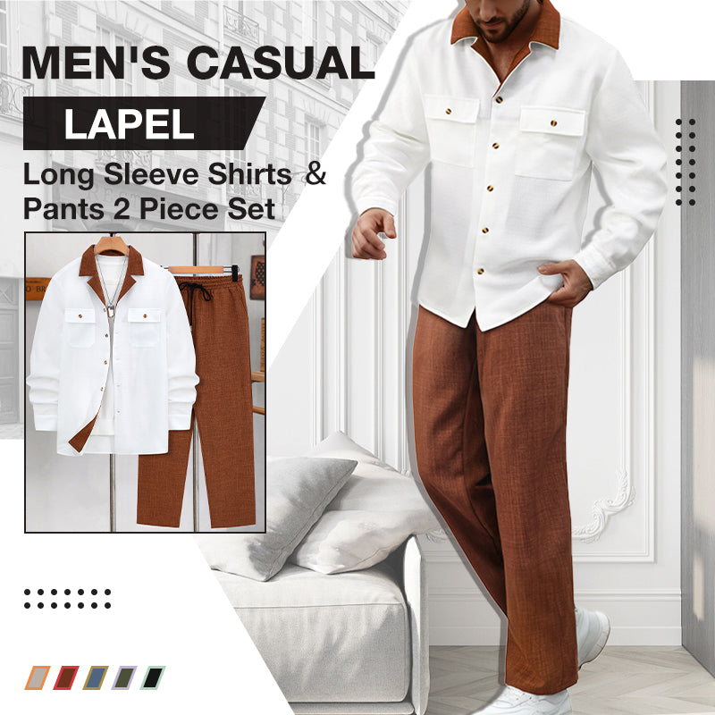 Men's Casual Lapel Long Sleeve Shirts & Pants 2-Piece Set