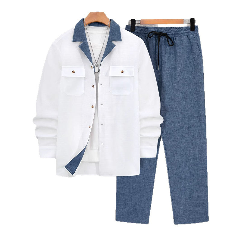 Men's Casual Lapel Long Sleeve Shirts & Pants 2-Piece Set