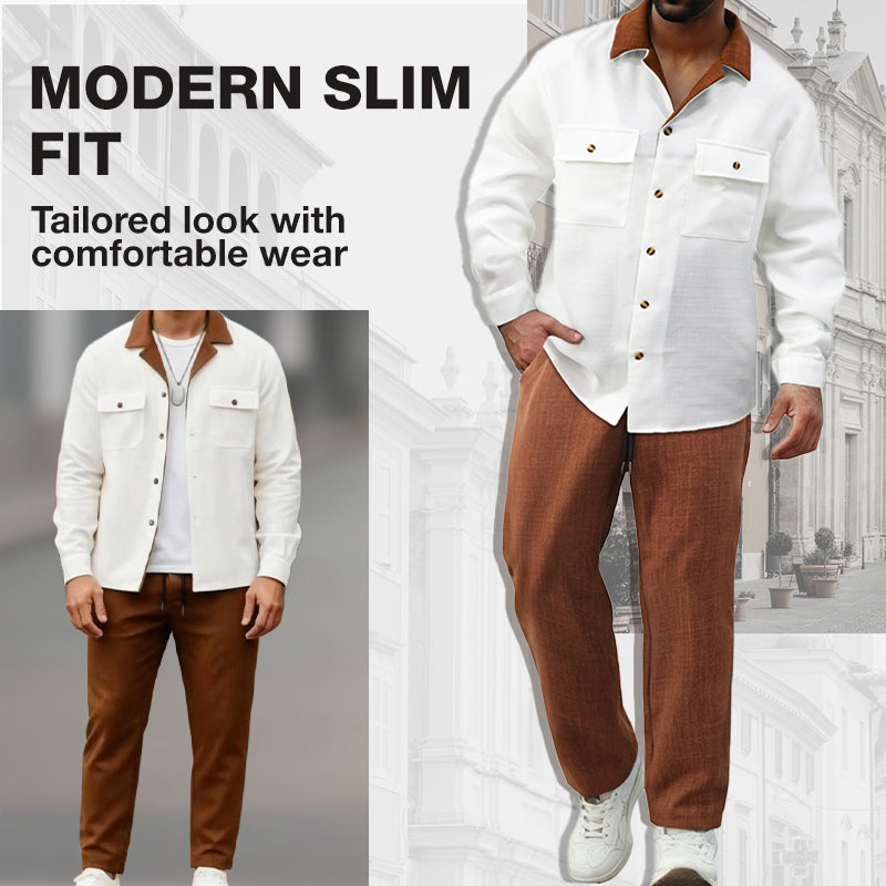 Men's Casual Lapel Long Sleeve Shirts & Pants 2-Piece Set