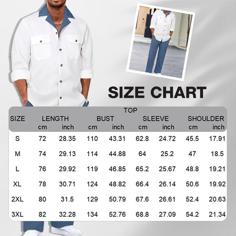 Men's Casual Lapel Long Sleeve Shirts & Pants 2-Piece Set